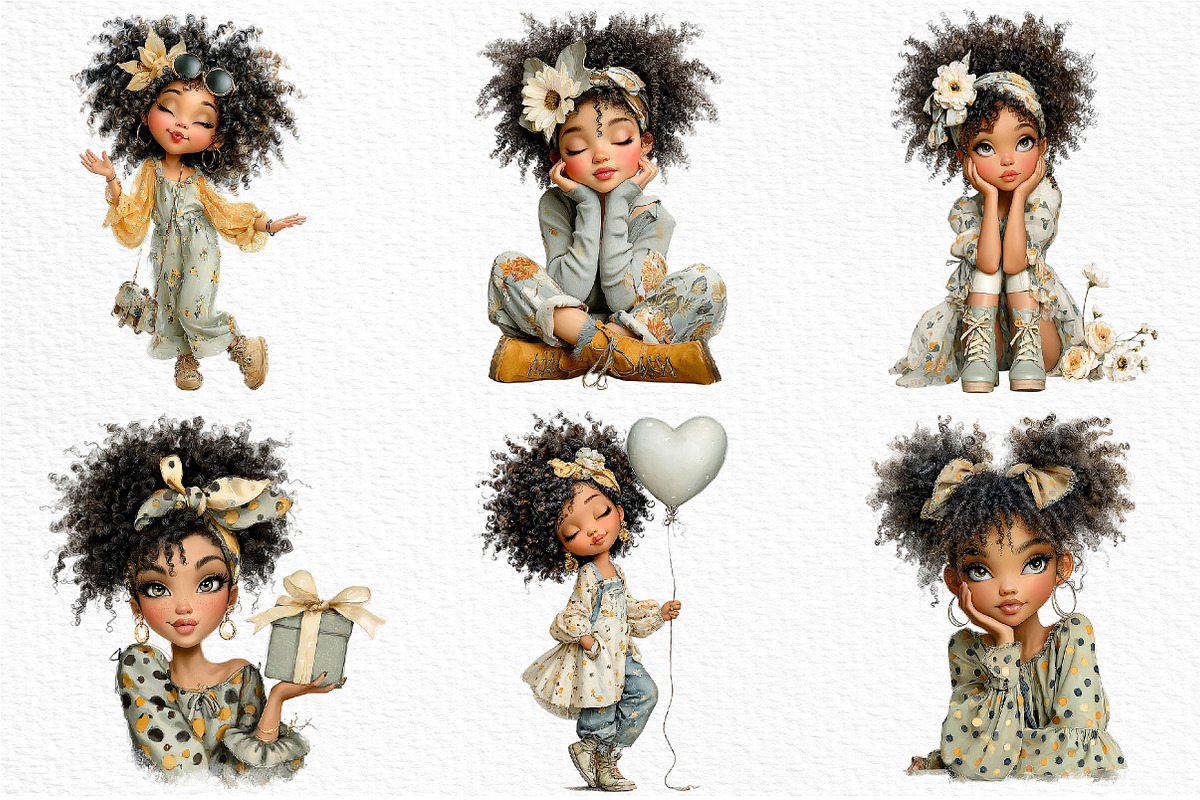 Whimsical Black Afro Girl Clipart, an Illustration by Craft Nest (Photo 4 of 11)
