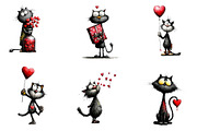 Valentines Whimsical Cat Clipart, an Illustration by CreationArt (Thumbnail 2 of 6)