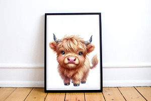 Watercolor Cute Highland Cow PNG