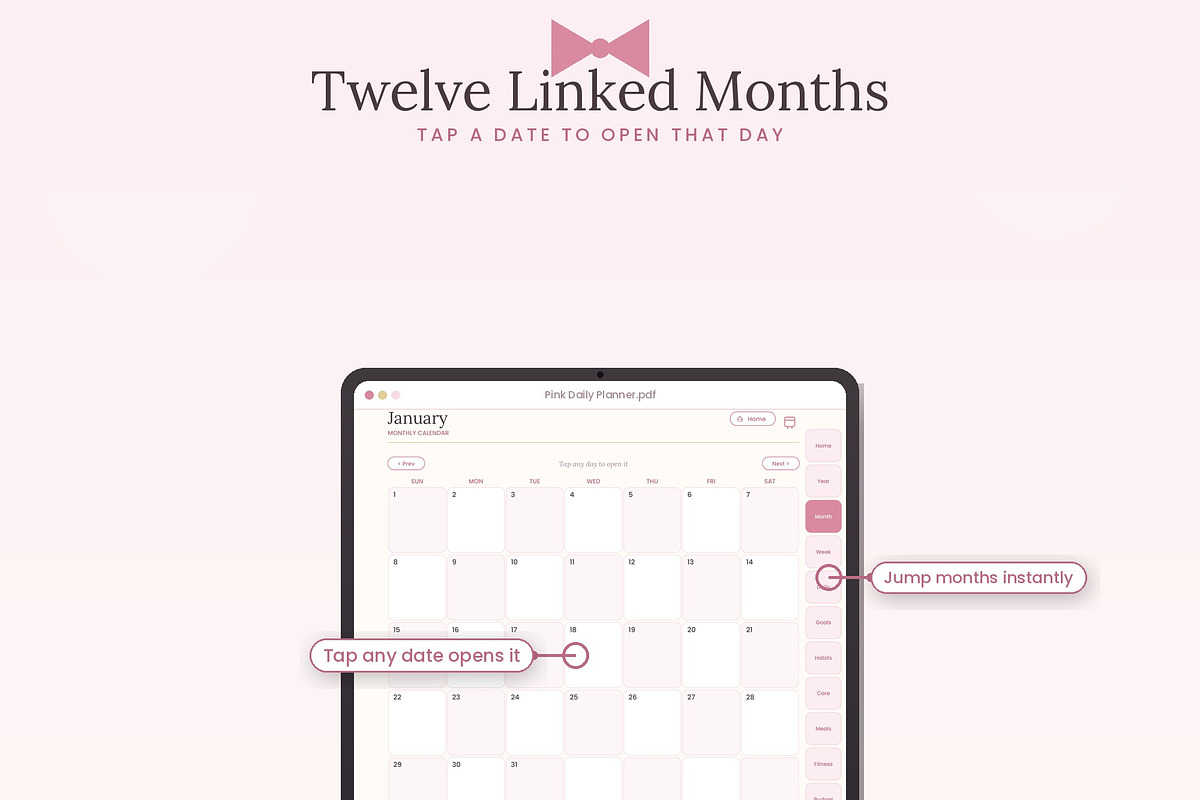 Pink Daily Planner | Hyperlinked, a Poster Template by HeavensStar (Photo 3 of 12)
