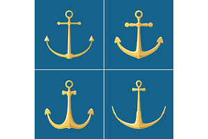 Set of gold flat anchors isolated, a Graphic by Pundateam
