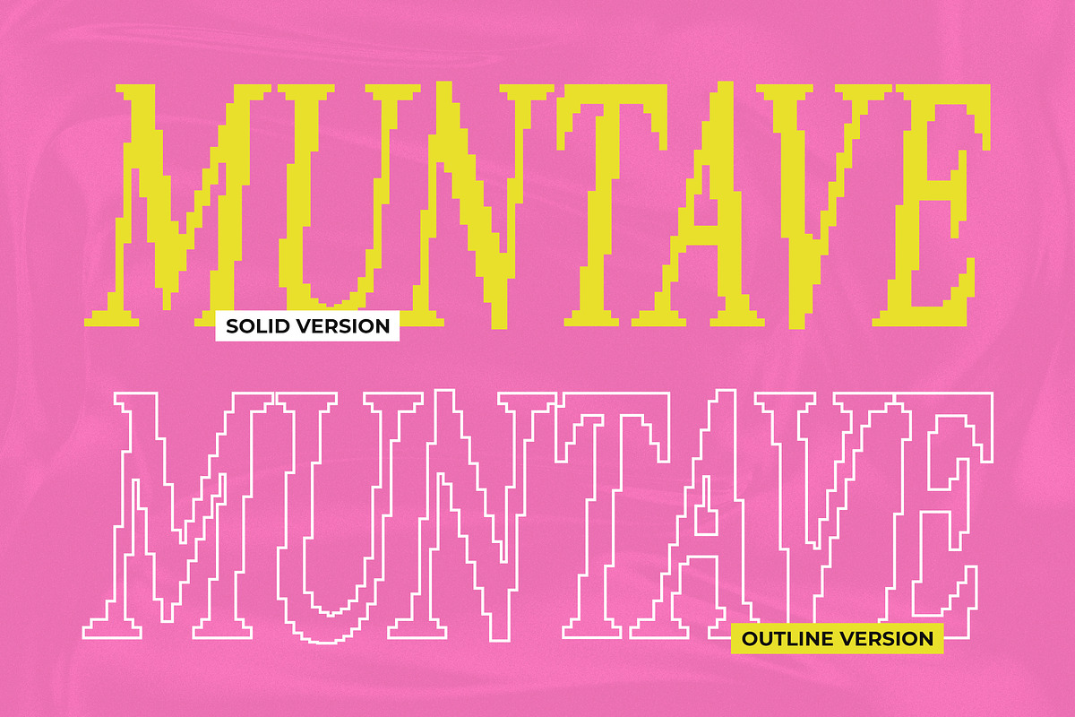 Muntave - Pixelated Oblique Serif, a Serif Font by Typia Nesia (Photo 2 of 11)