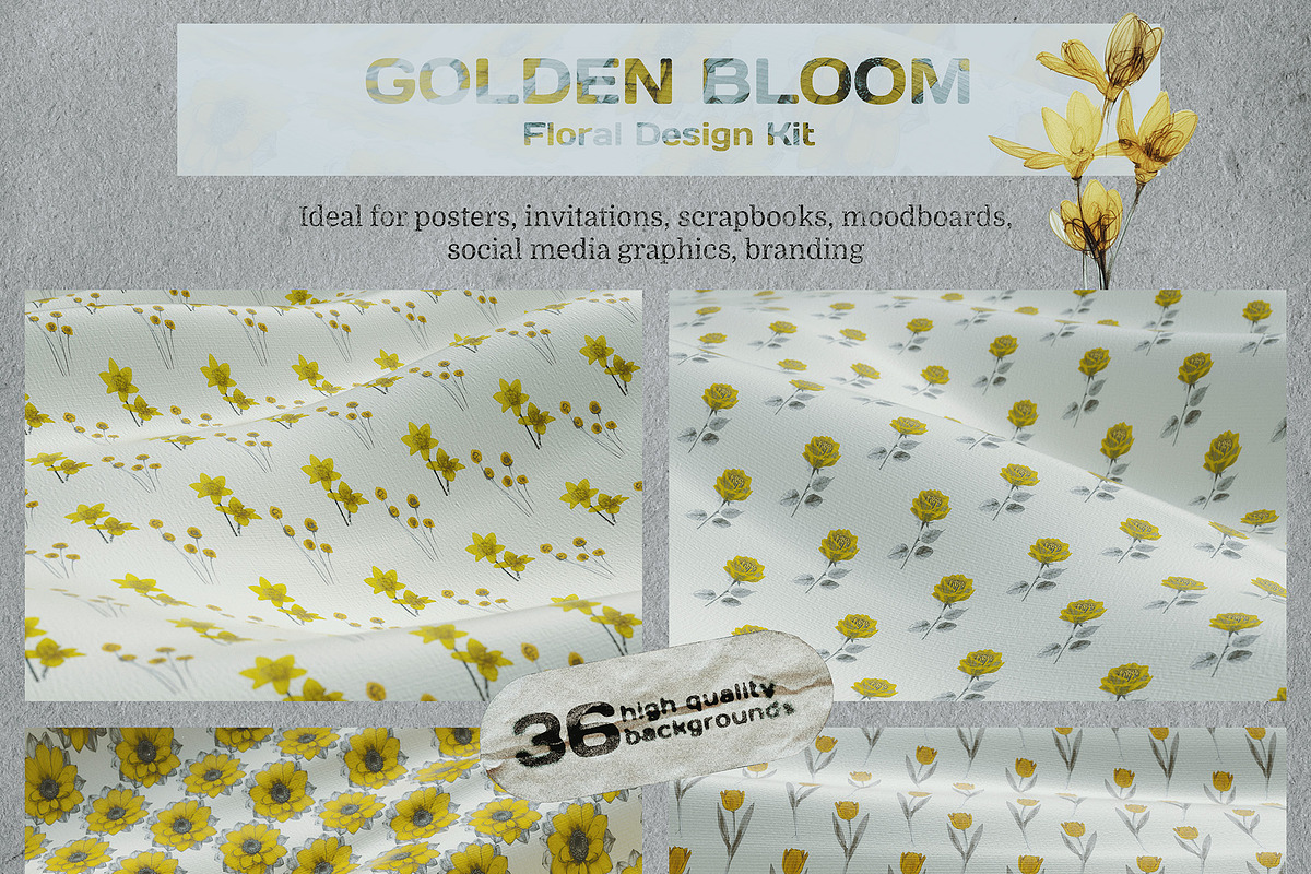 Golden Bloom: Floral Design Kit, a Pattern Graphic by Megan Aili Designs (Photo 9 of 10)