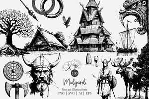 100 line art Viking clip art