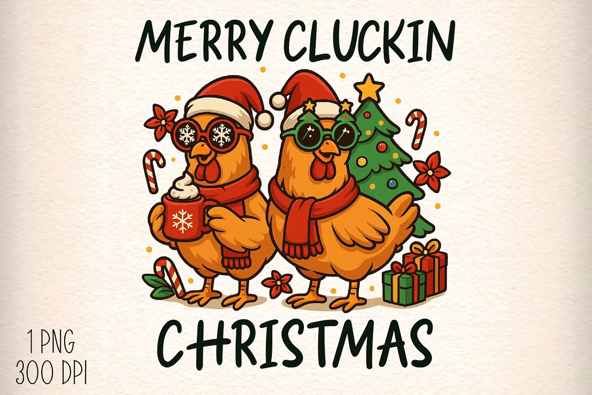 Merry Cluckin Christmas Chicken PNG, an Illustration by Daily.Designs (Photo 1 of 5)
