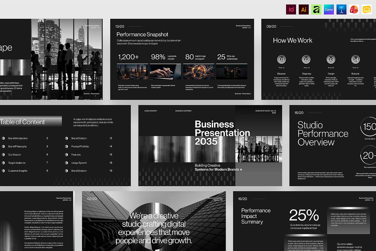Dark Business Presentation Template, a Presentation Template by BrandPacks (Photo 1 of 7)