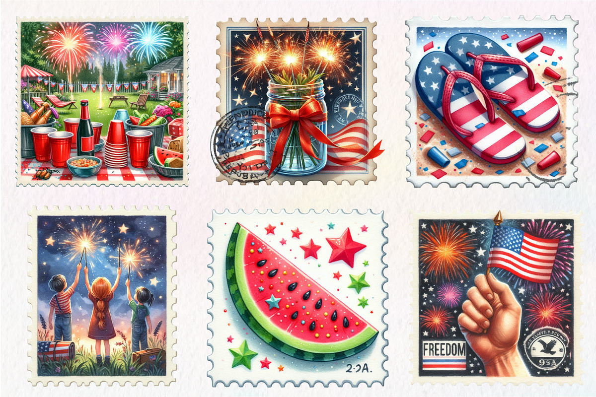 4th of July Postage Stamps Clipart, an Illustration by CreationArt (Photo 2 of 5)