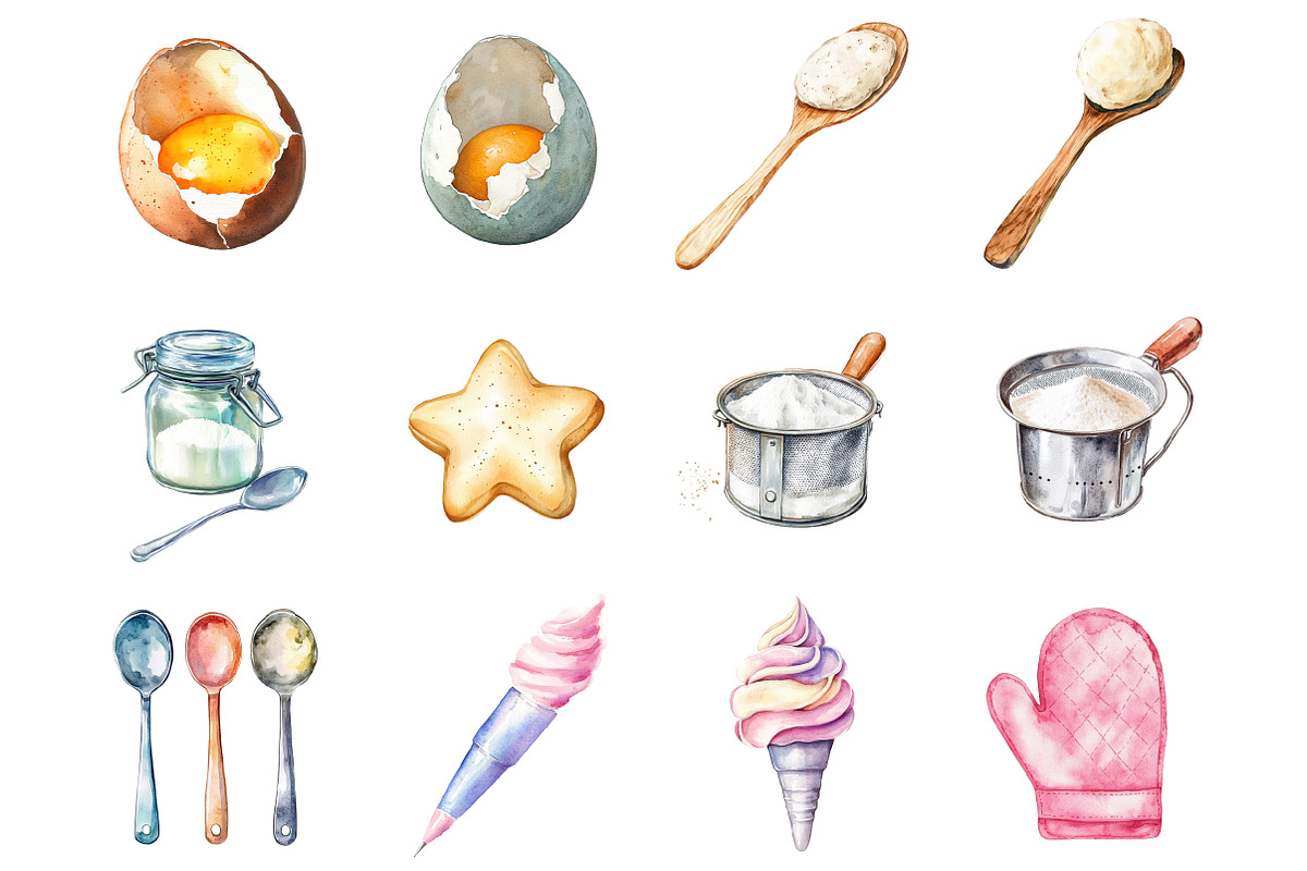 Watercolor Baking Clipart, an Illustration by Design Market (Photo 3 of 3)