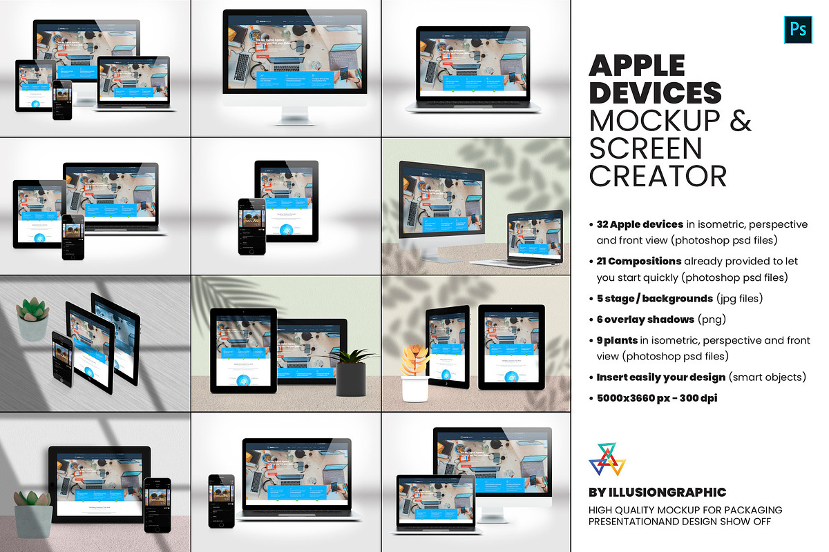 Apple Devices Mockup Screen Creator, a Mac Mockup by Illusiongraphic (Photo 1 of 25)