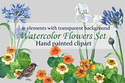 Watercolor Flowers Set, an Illustration by IrStepShop (Thumbnail 1 of 3)