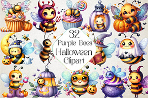Watercolor Soft Purple Halloween Bee, an Illustration by DreamPrint404