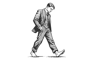 Barefoot businessman walking in, a Person Illustration by AlexArt