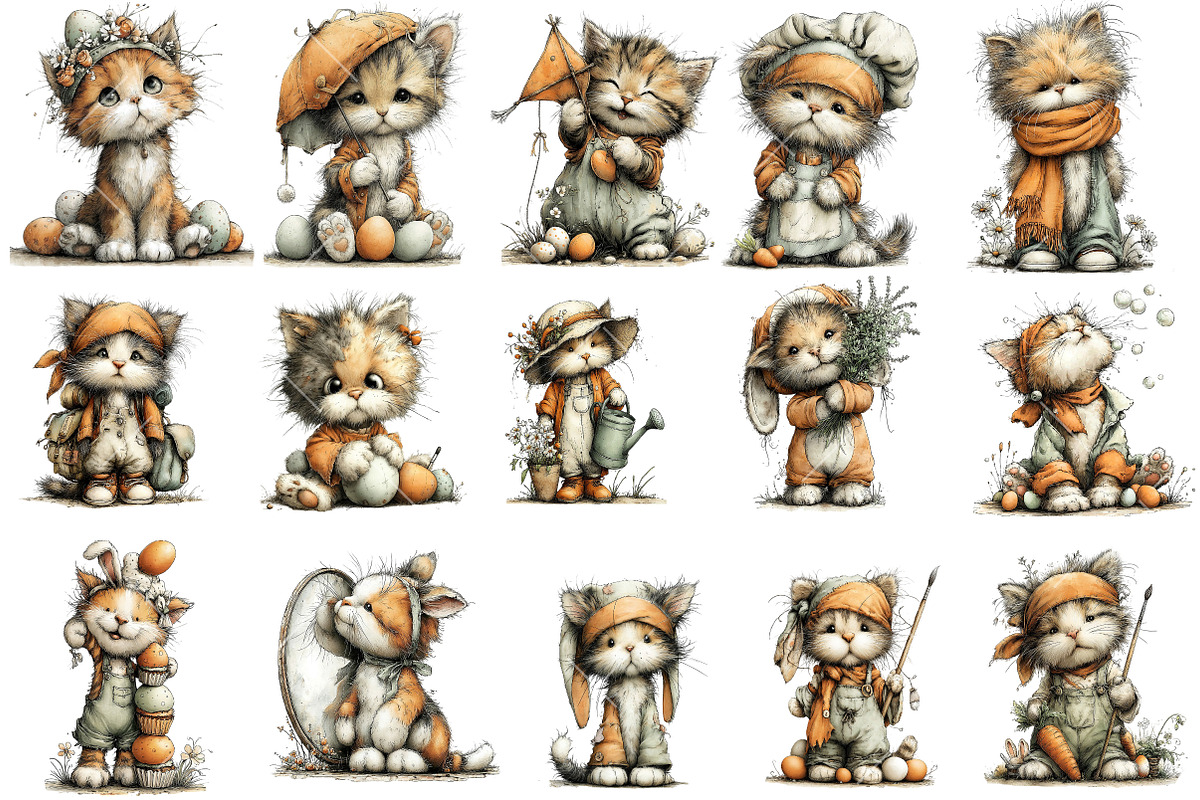 Whimsical Easter Cat Clipart, an Illustration by OK Design (Photo 3 of 6)