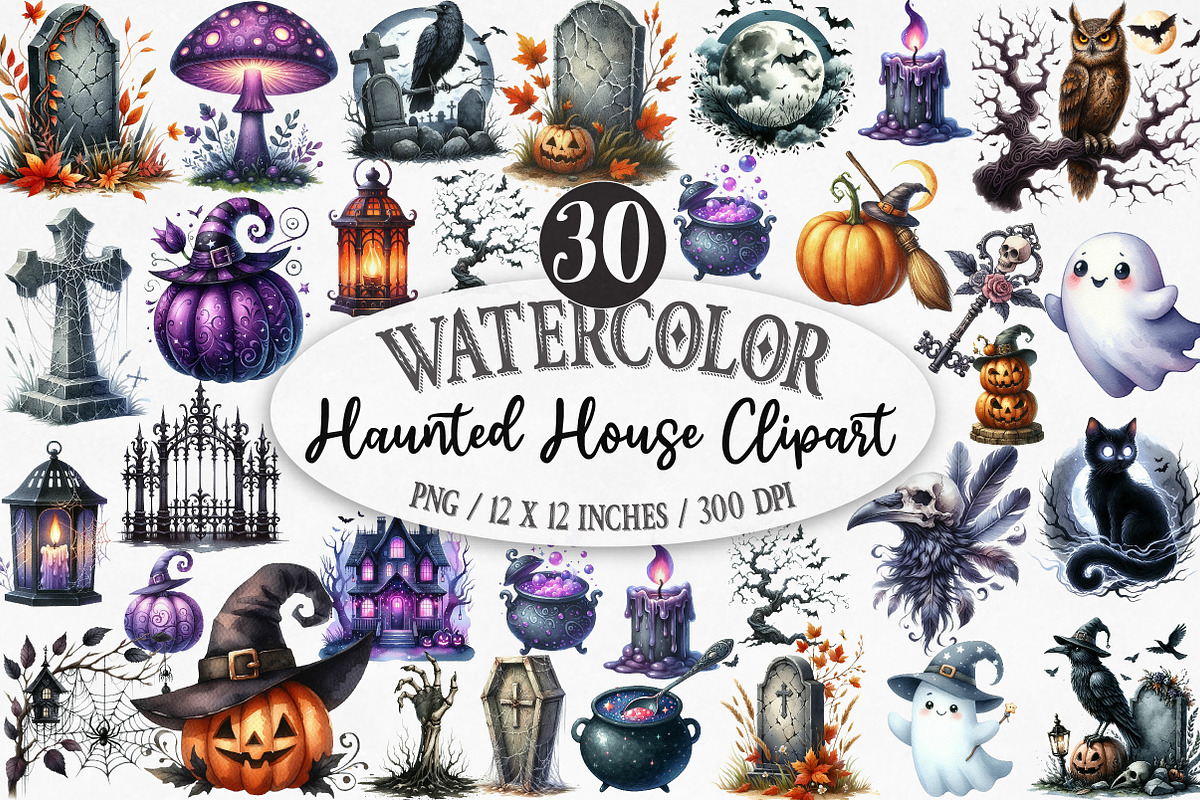 Watercolor Haunted House, an Illustration by Designking (Photo 1 of 5)