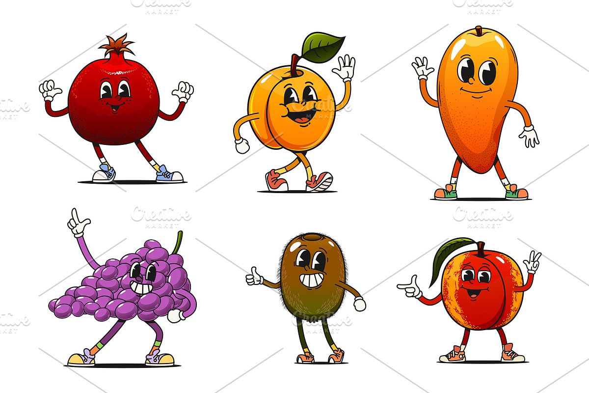 Cartoon groovy fruits, an Illustration by Vector Tradition (Photo 3 of 3)