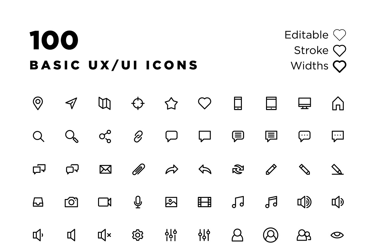 100 Basic UX/UI Icons, a Graphic by Gummy Blair
