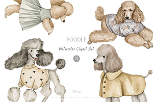 Vintage Poodle Watercolor Bundle