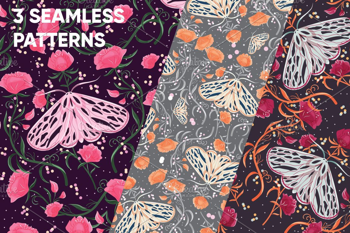 Moths 2, graphics & seamless pattern, a Pattern Graphic by Blue Lela Design (Photo 3 of 5)