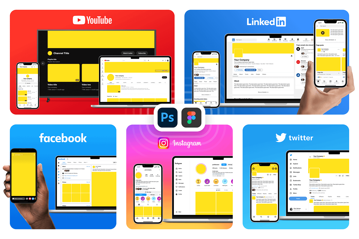 Social Media Branding Kit PSD Figma, a Social Media Template by Vitor Heinzen (Photo 1 of 33)