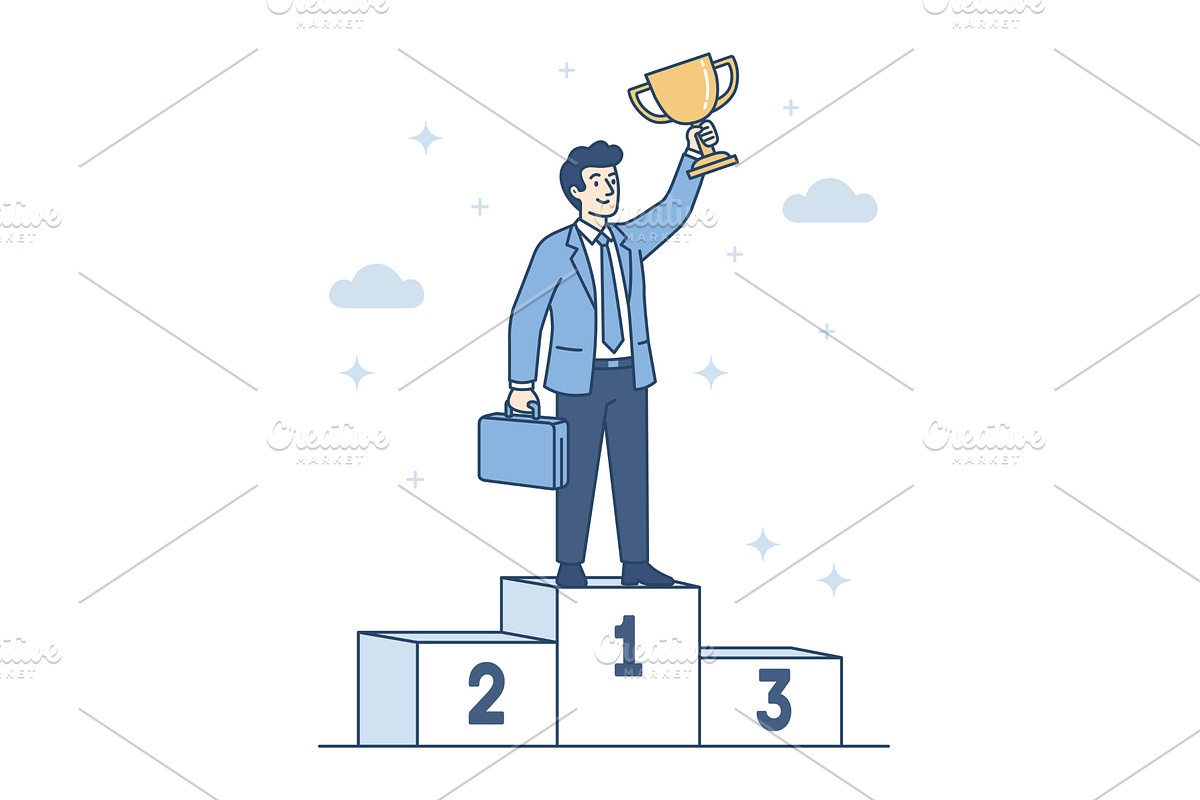 Businessman winner champion standing, a Person Illustration by Artsaba Family