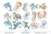 Watercolor Cute Sea Animals Clipart, an Illustration by MockupWizard (Thumbnail 2 of 6)