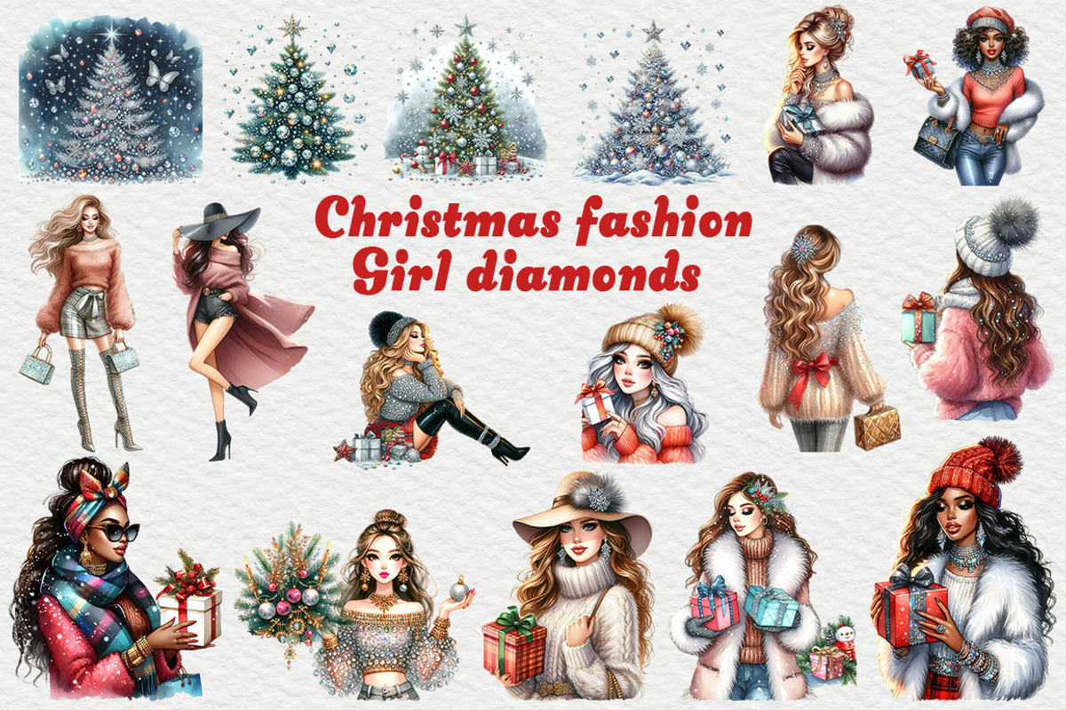 Christmas fashion Girl diamonds png, a Seasonal Illustration by FITALARTSNEDIGI (Photo 2 of 10)