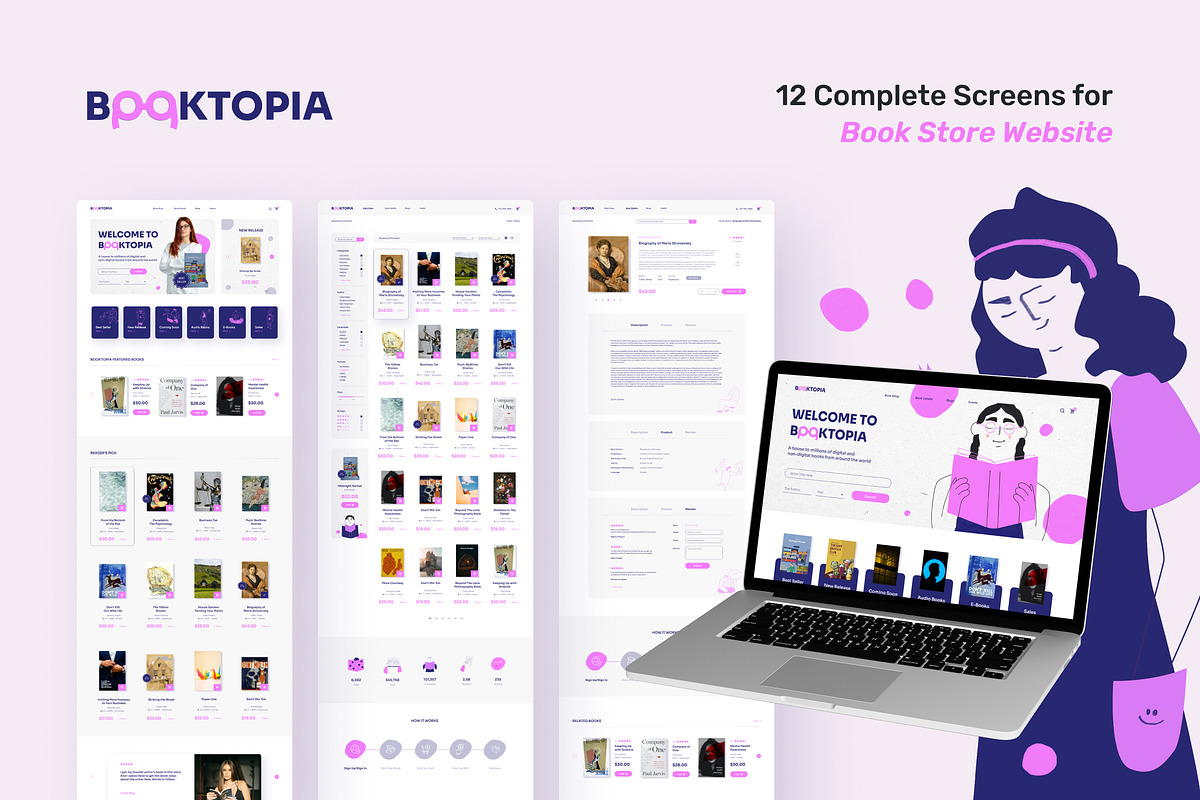 Booktopia – Fun Book Store Website, an UI Kit Template by peterdraw (Photo 2 of 10)