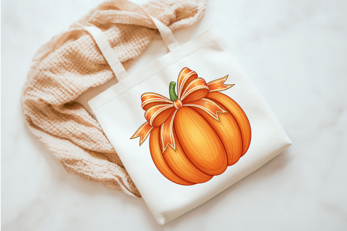 Bow Pumpkin Clipart PNG, an Illustration by Watercolor design (Photo 3 of 3)