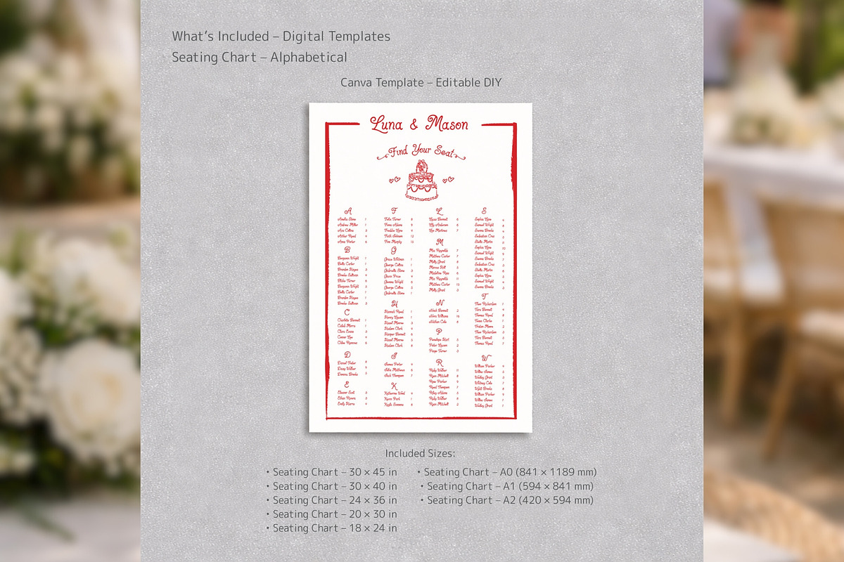 Alphabetical Seating Chart bd002, a Poster Template by TyphoonStudio (Photo 2 of 9)