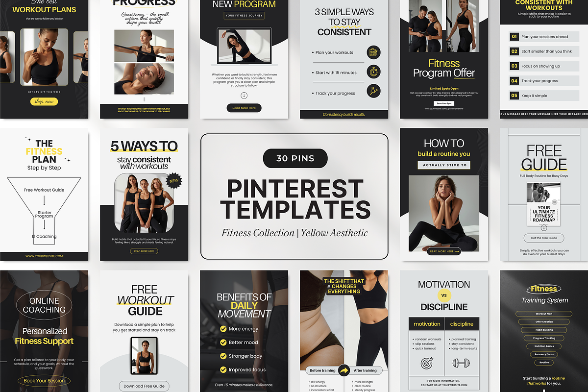 Fitness Pinterest Pin Templates, a Social Media Template by DigiPax (Photo 1 of 11)
