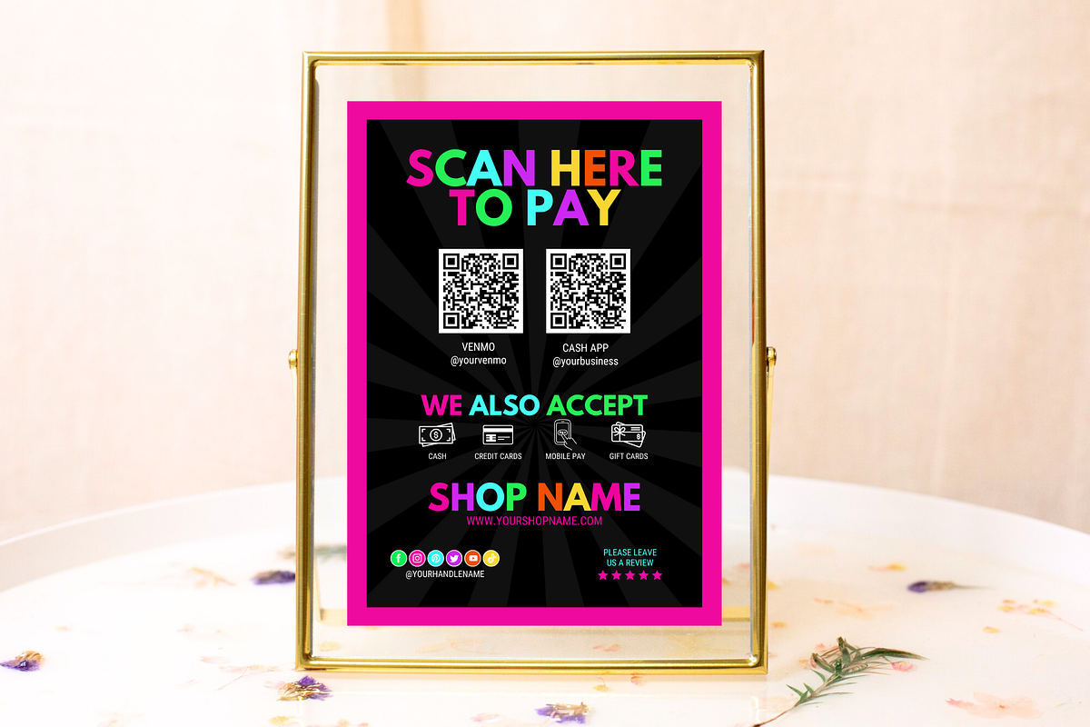 Neon Scan to Pay Sign, a Stationery Template by SunshineStudioBoutique (Photo 5 of 10)