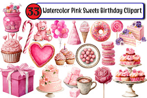 Watercolor Pink Sweets Birthday Clip, an Illustration by Design Market
