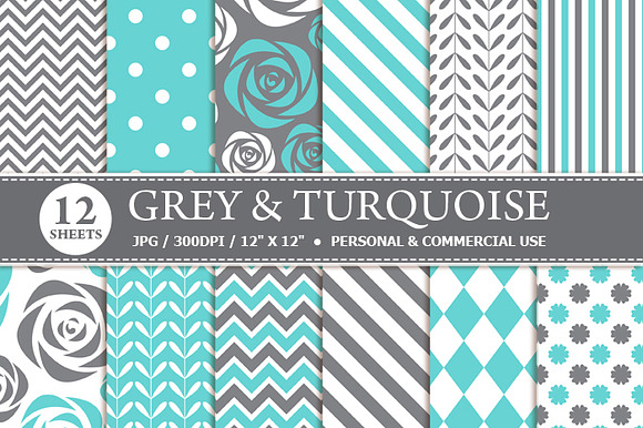Grey & Turquoise Digital Paper preview 2