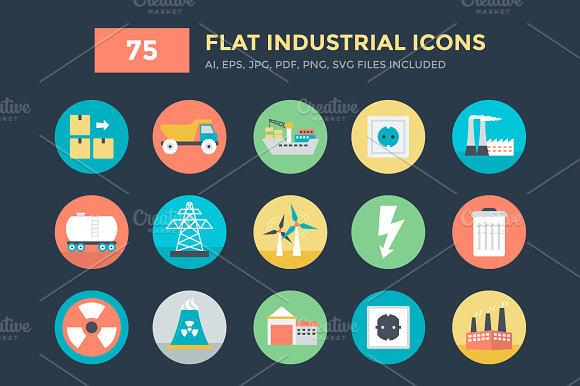 75 Flat Industrial Vector Icons