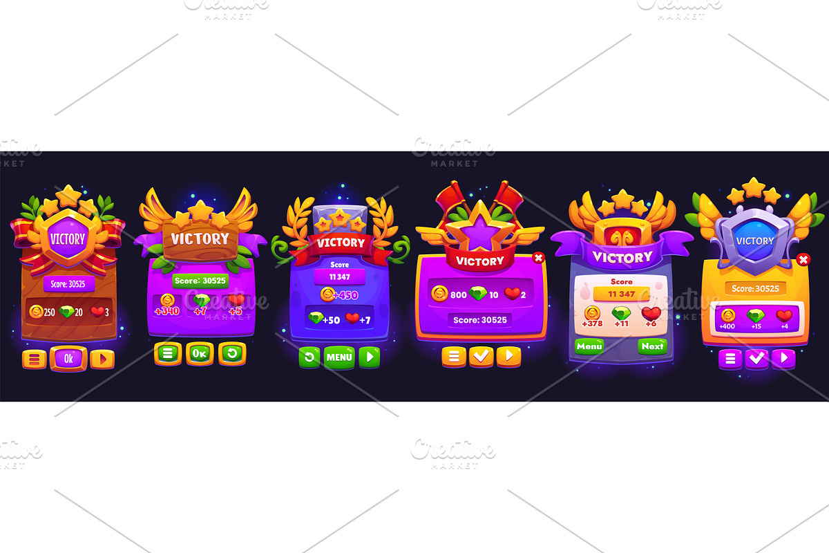 Victory game frame and banners, a Technology Illustration by Vector Tradition