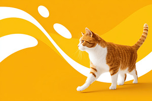 Ginger cat walking on a vibrant yellow background, an Animal Photo by AlyaAnd