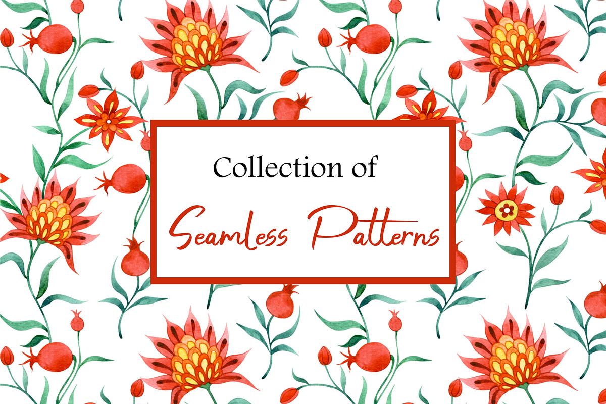 Pomegranates and Flowers. Patterns, a Pattern Graphic by made by Tanya (Photo 1 of 5)