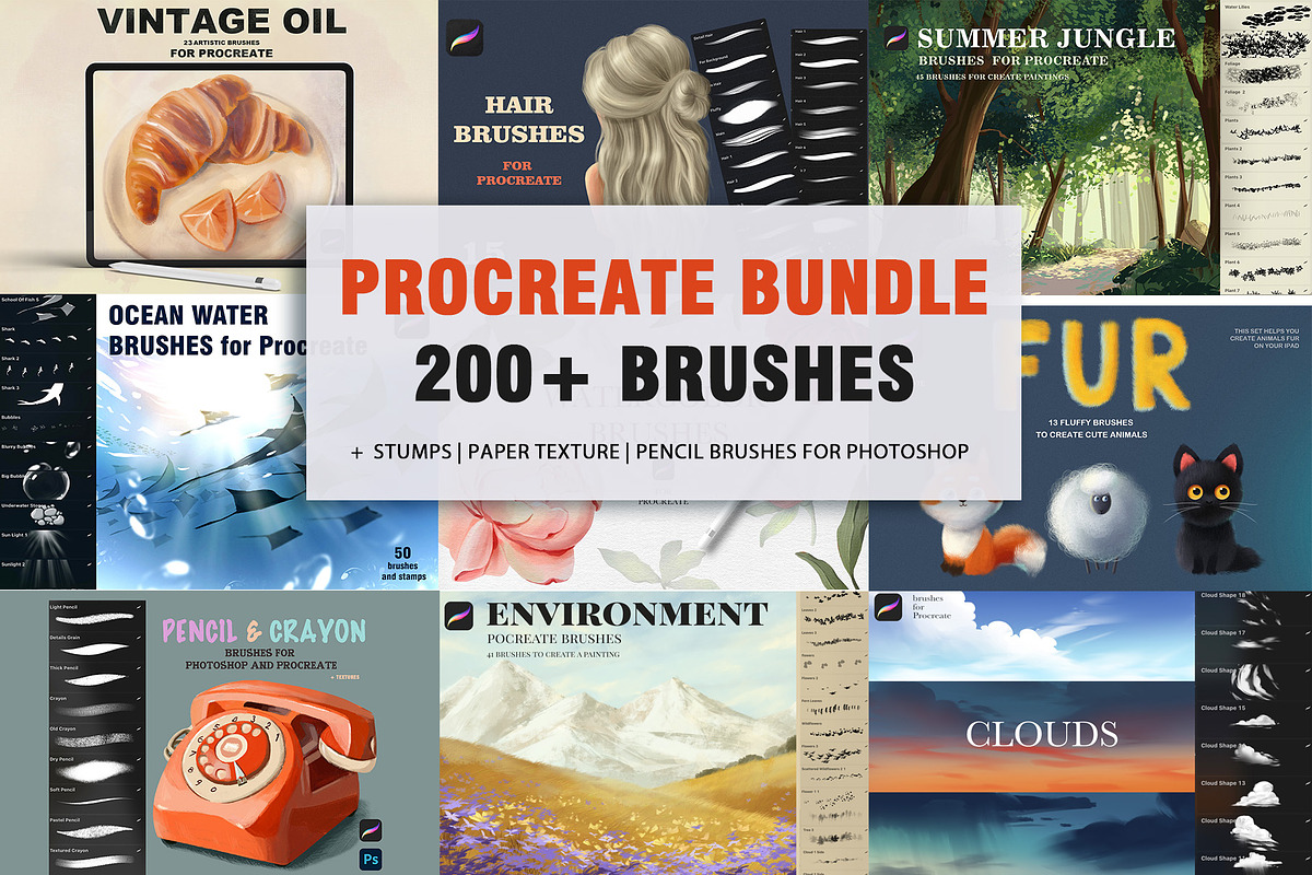 Procreate bundle brushes, a Brush Add-On by Spark Studio Brushes (Photo 1 of 19)