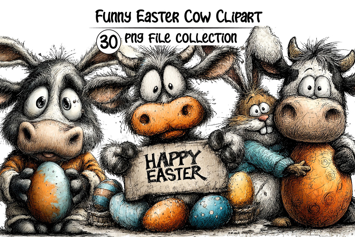 Funny Easter Cow Clipart, an Illustration by Dream Creation (Photo 1 of 6)