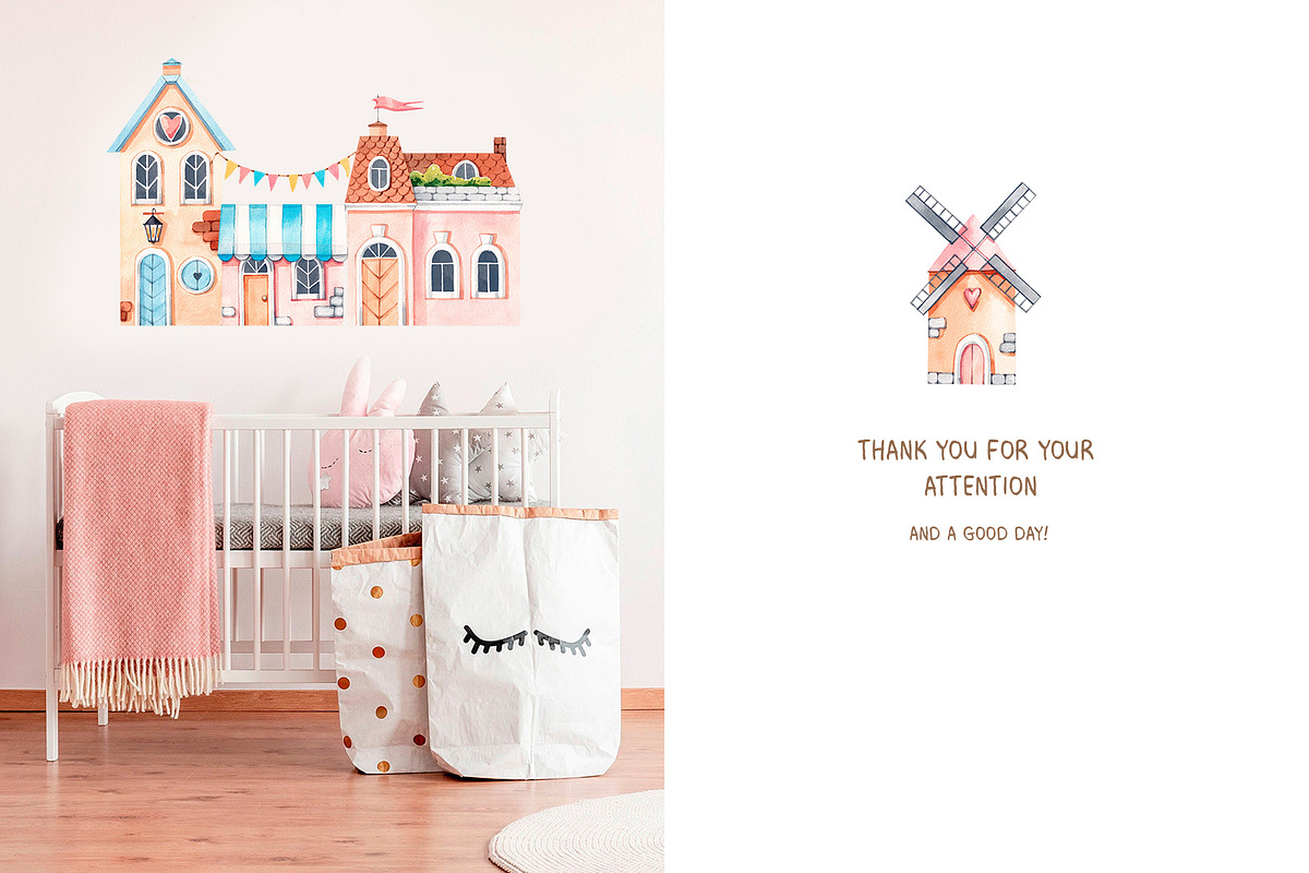 My little town. Watercolor clipart, a Decorative Illustration by VerAna (Photo 11 of 11)