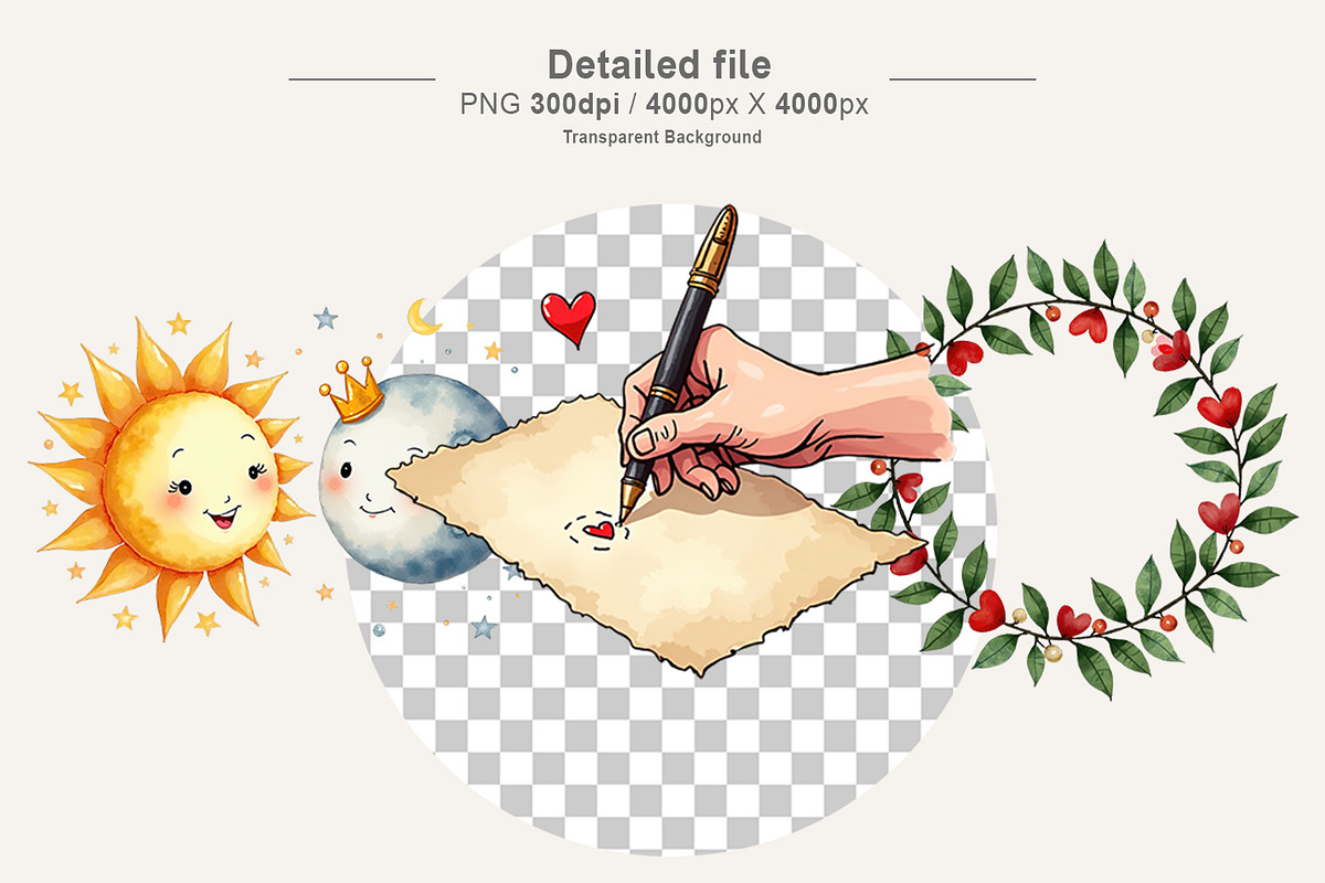 Cosmic Valentine Watercolor Clipart, an Illustration by Artnoy (Photo 4 of 8)