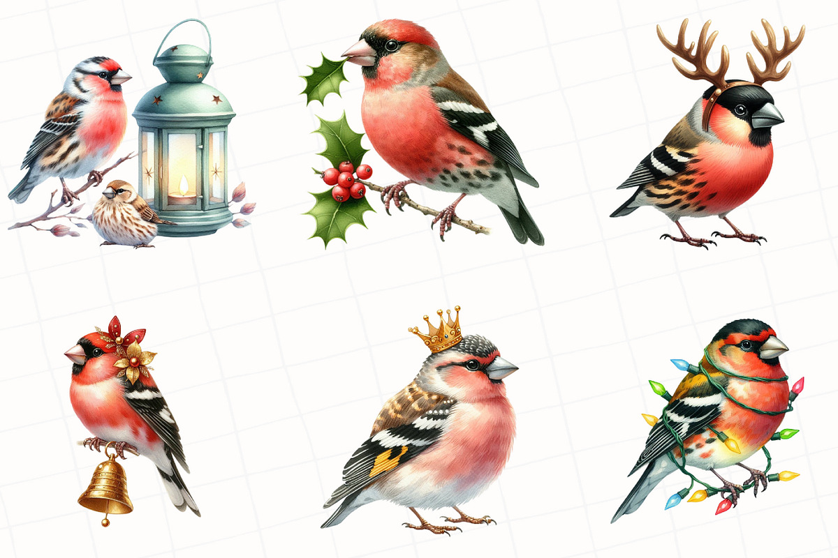 Christmas Grosbeak Birds Clipart, an Illustration by OK Design (Photo 5 of 5)