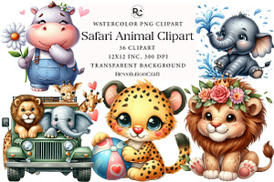 Watercolor Safari Animal Clipart, an Illustration by OK Design