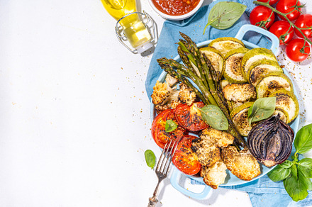 Healthy grilled bbq vegetables on pan, a Food & Drink Photo by Rimma