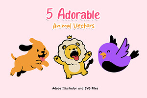 5 Adorable Animal Vectors, an Animal Illustration by artdeone