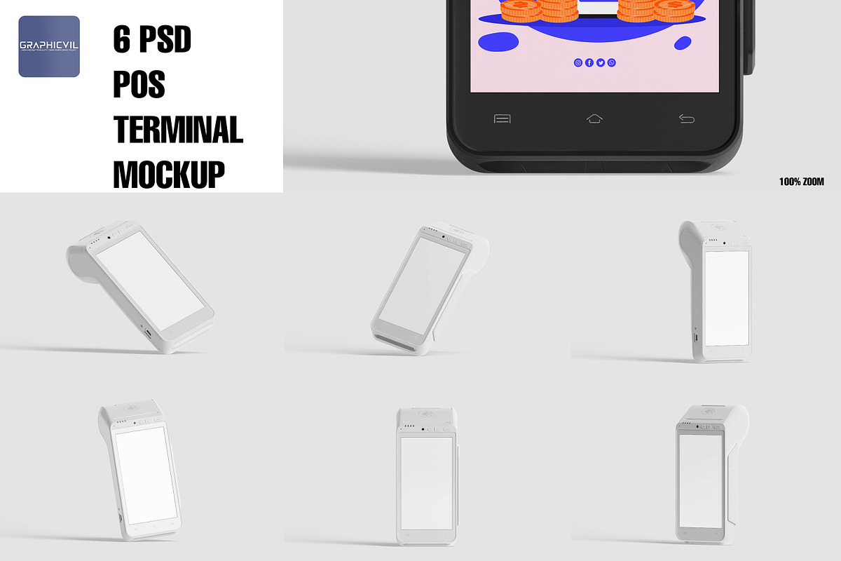 Pos terminal mockup 6 PSD, a Wearable Device Mockup by GraphicVil (Photo 3 of 9)