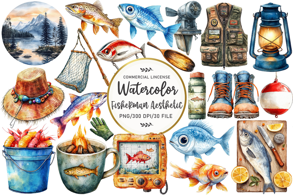 Fisherman Aesthetic Clipart, an Illustration by OK Design (Photo 1 of 5)