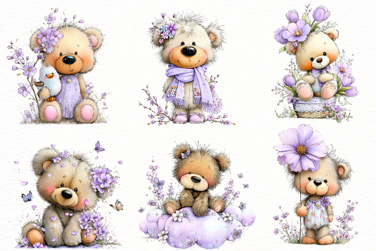 Whimsical spring teddy bear Clipart, an Illustration by Designworld (Photo 2 of 7)