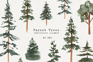 Watercolor Forest Trees Clipart