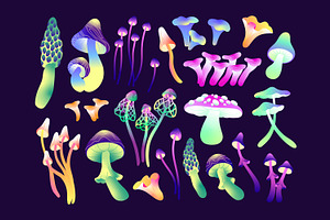 Magic psilocybin mushrooms set, an Object Illustration by PaperTrident